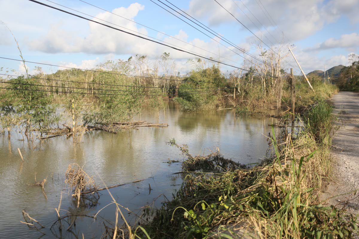 Flooded farmland in Bog Hole, Clarendon, following the passage of Hurricane Melissa.