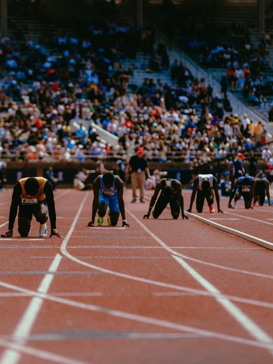 Boys get ready to run at the Penn Relays in Franklin Field, Pennsylvania last week.  