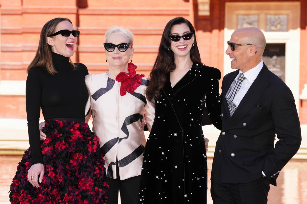 From left:  Emily Blunt, Meryl Streep, Anne Hathaway and Stanley Tucci pose for photographers at the photo call for the film ‘The Devil Wears Prada 2’ in London, last Friday. The film is now showing in theatres.