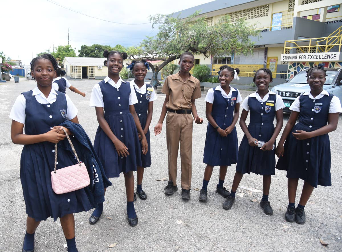 Relieved grade six students of Dupont Primary School in St Andrew, shortly after completing their PEP exams on Thursday.