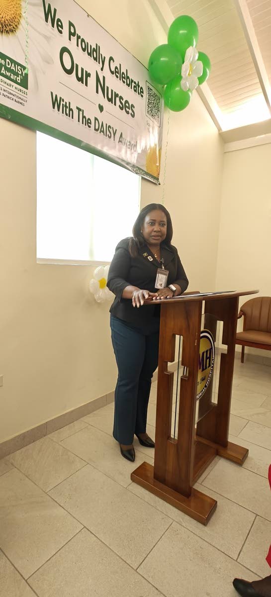 Guest speaker Anthonette Patterson-Bartley, nurse coordinator and senior lecturer at the Ministry of Health and Wellness, addresses attendees at the launch of The DAISY Award for Extraordinary Nurses at Andrews Memorial Hospital Limited on July 9.