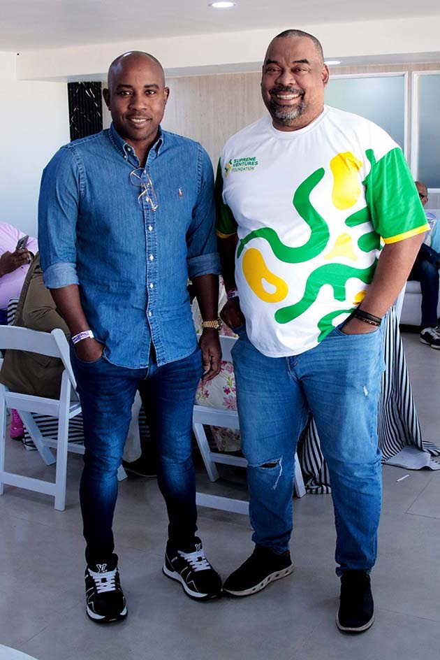 Ryan Reid (left), chairman of the Jamaica Racing Commission, and Gary Peart, executive chairman of Supreme Ventures Limited, pictured in the Director’s Lounge at Caymanas Park.