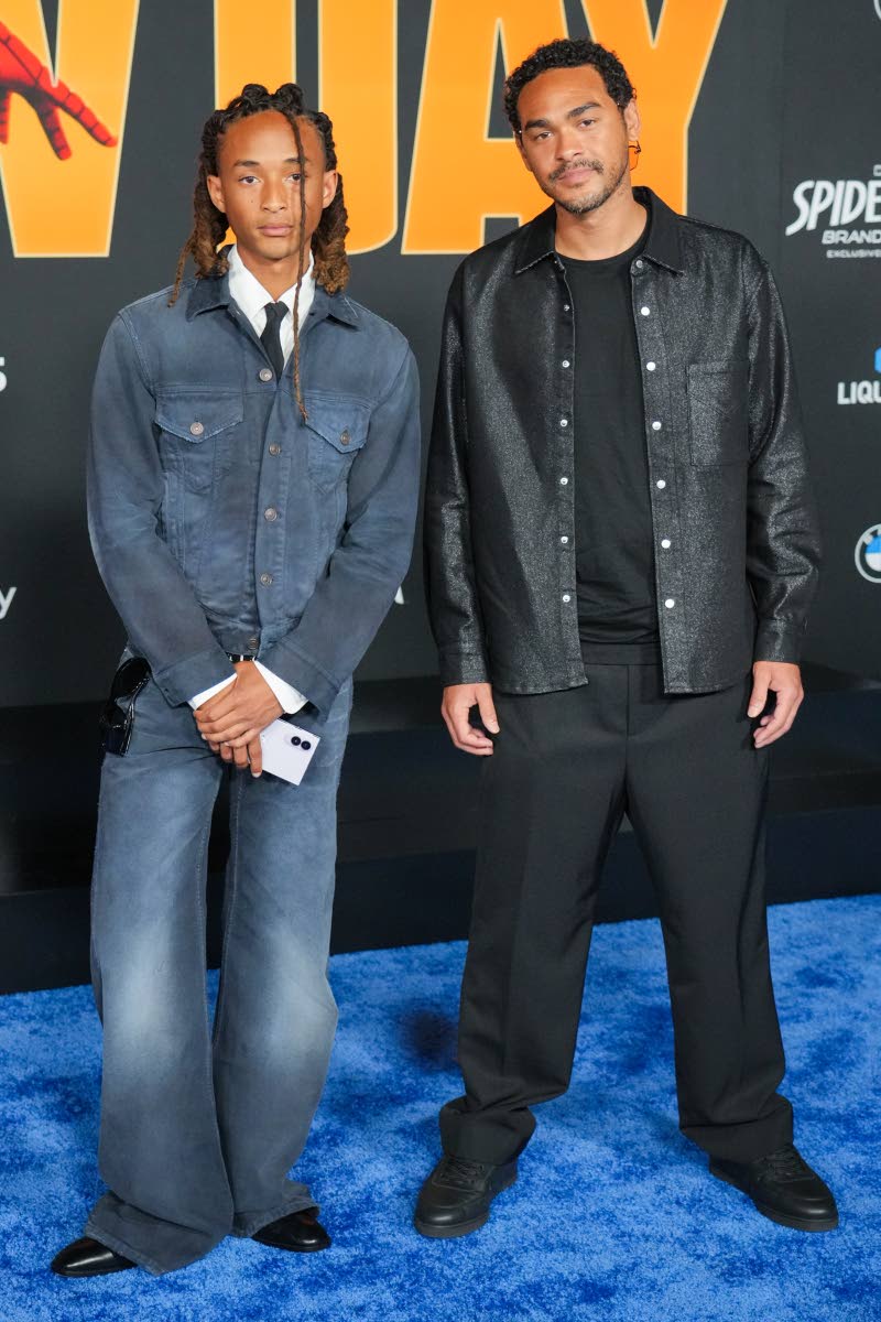 Jaden Smith (left) and Trey Smith arrive at the premiere of ‘Spider-Man: Brand New Day’ on Monday.
