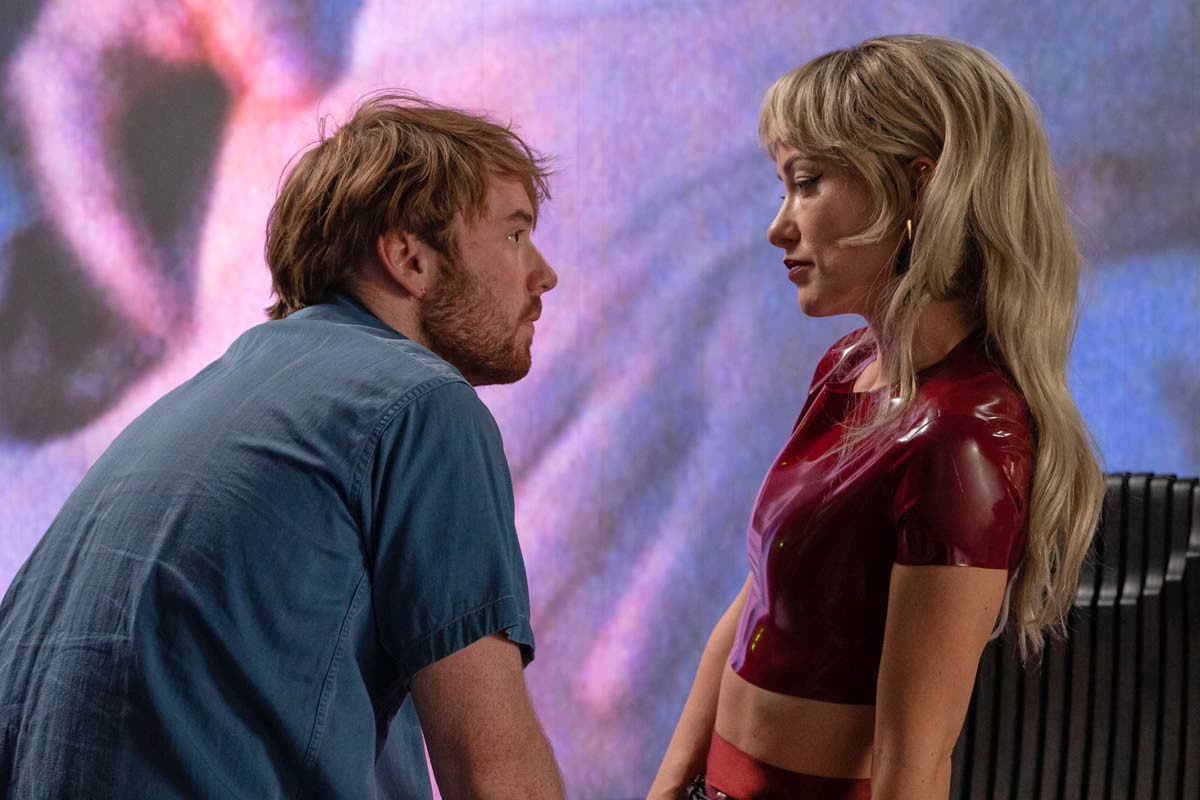 This image released by Magnolia Pictures shows Olivia Wilde (right) and Cooper Hoffman in a scene from ‘I Want Your Sex’.