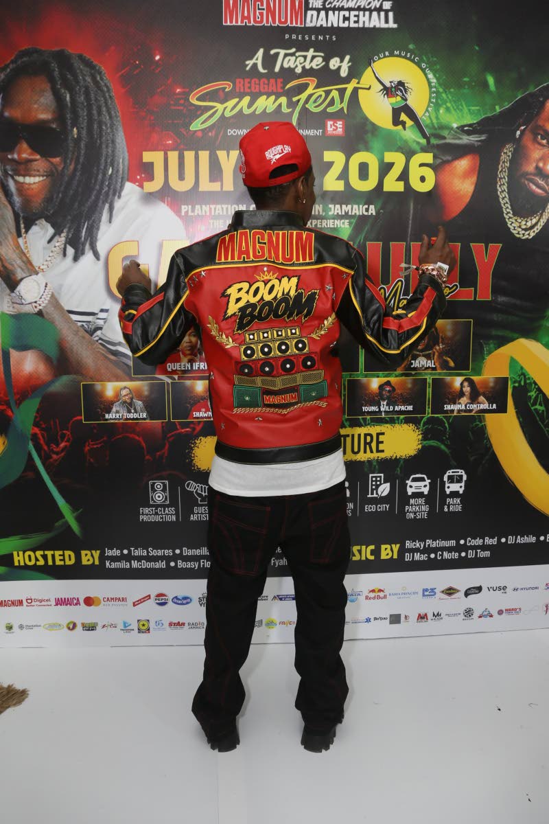 Boom Boom shows off a customised jacket he received from Magnum after he was officially named a brand ambassador at A Taste of Sumfest. 
