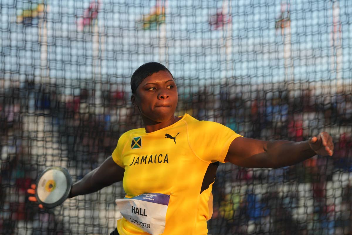 Jamaica’s Samantha Hall competes in the women’s discus throw final at the Commonwealth Games in Glasgow, Scotland yesterday.