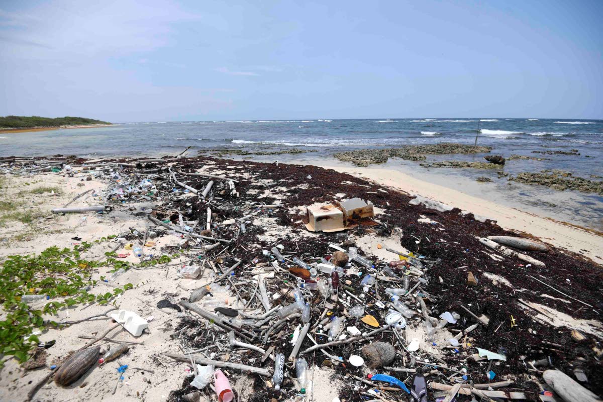 Garbage washed ashore in Holland Bay, St Thomas, by sea currents guided by the northeast trade winds.