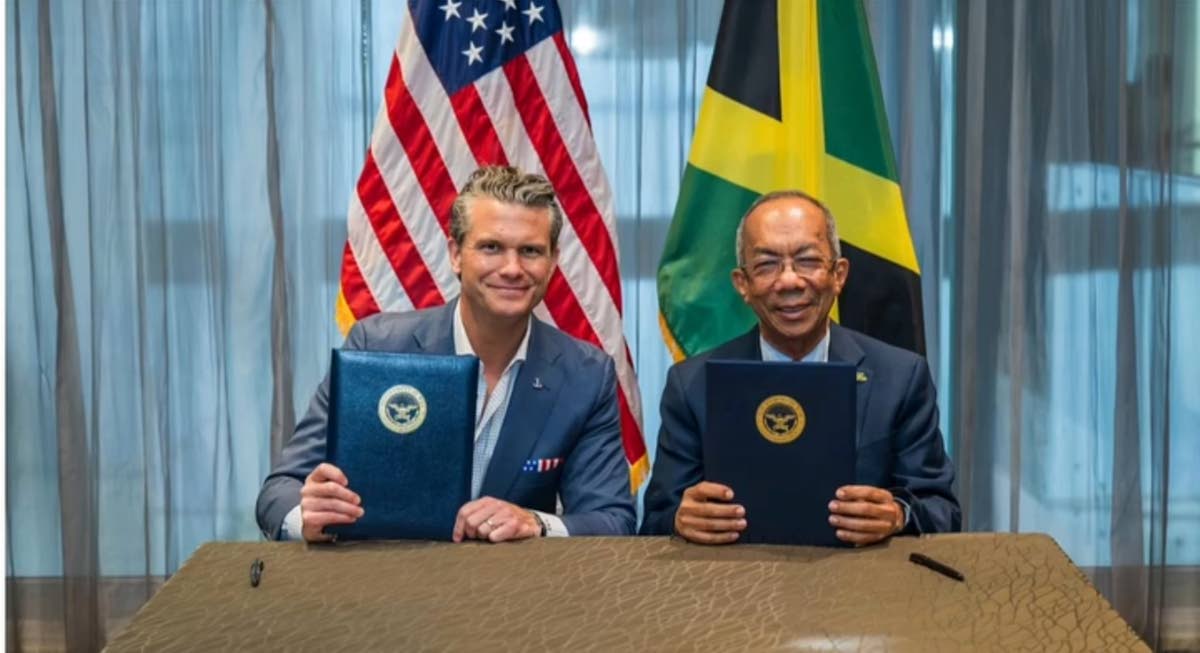 United States Secretary of War, Pete Hegseth (left), and Jamaica’s Deputy Prime Minister and Minister of National Security and Peace, Dr Horace Chang, at the second Americas Counter Cartel Coalition Forum in Panama on August 12.
