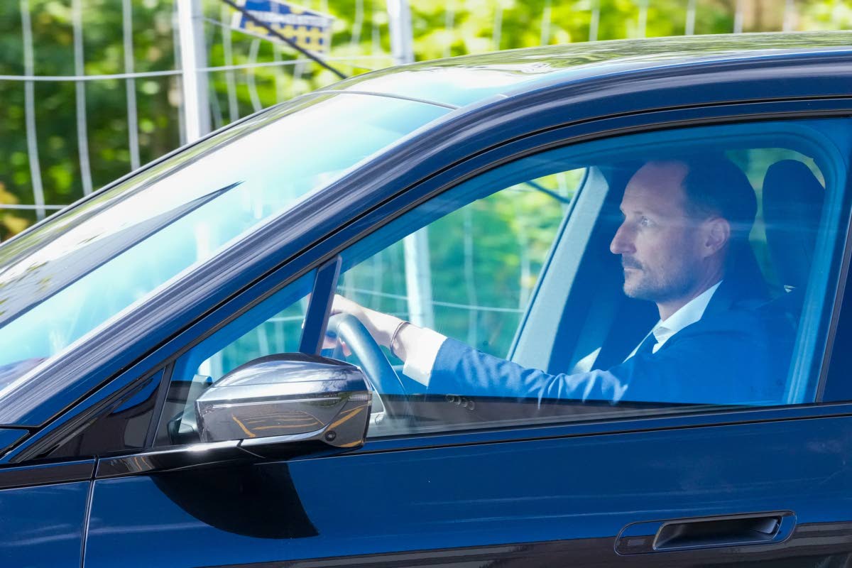 Norwegian Crown Prince Haakon drives a car on his way to the National Hospital in Oslo last Monday.