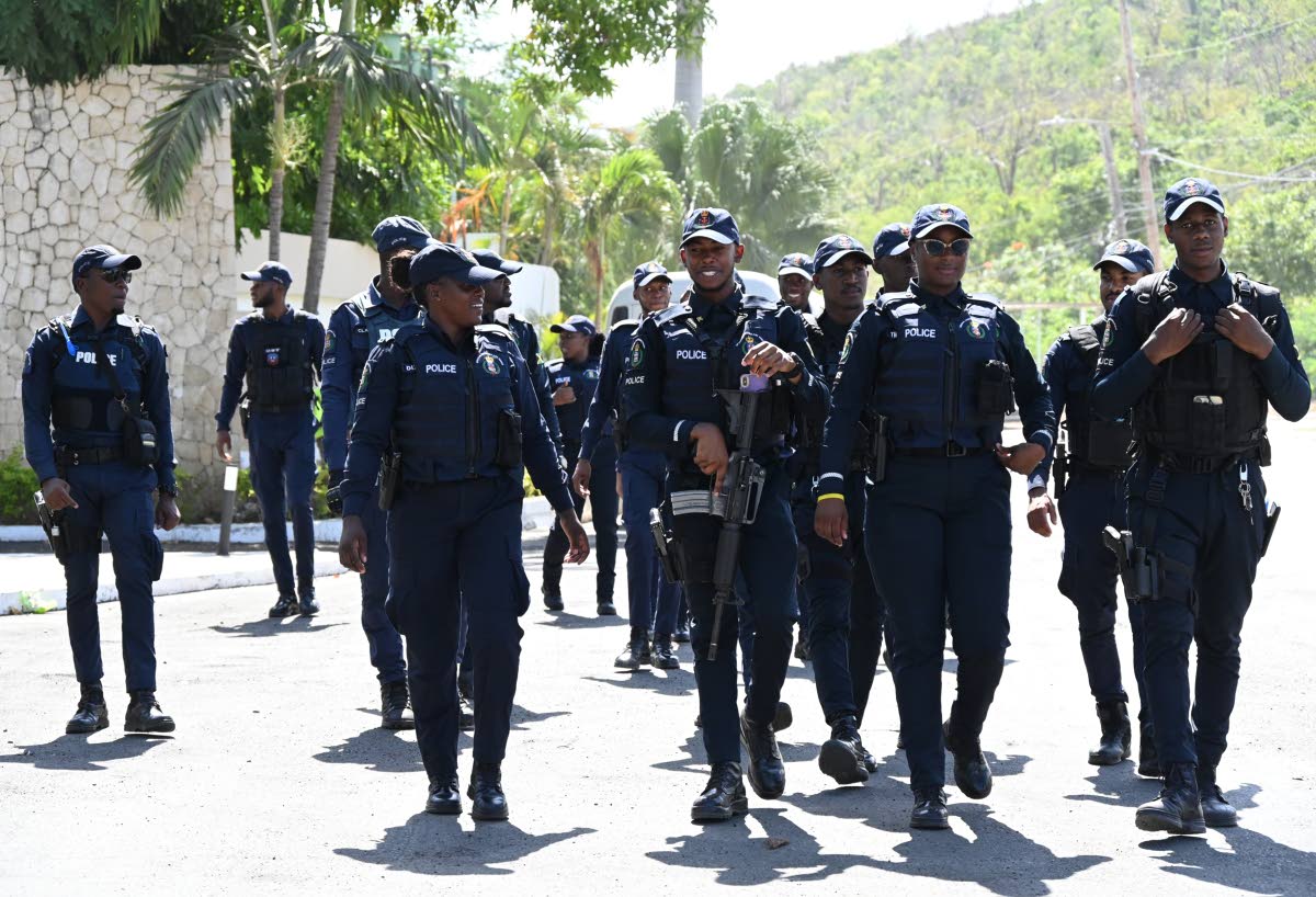 Members of the Jamaica Constabulary Force were on hand during Prime Minister Dr Andrew Holness’s visit to Coopers Pen in Trelawny on Friday.
