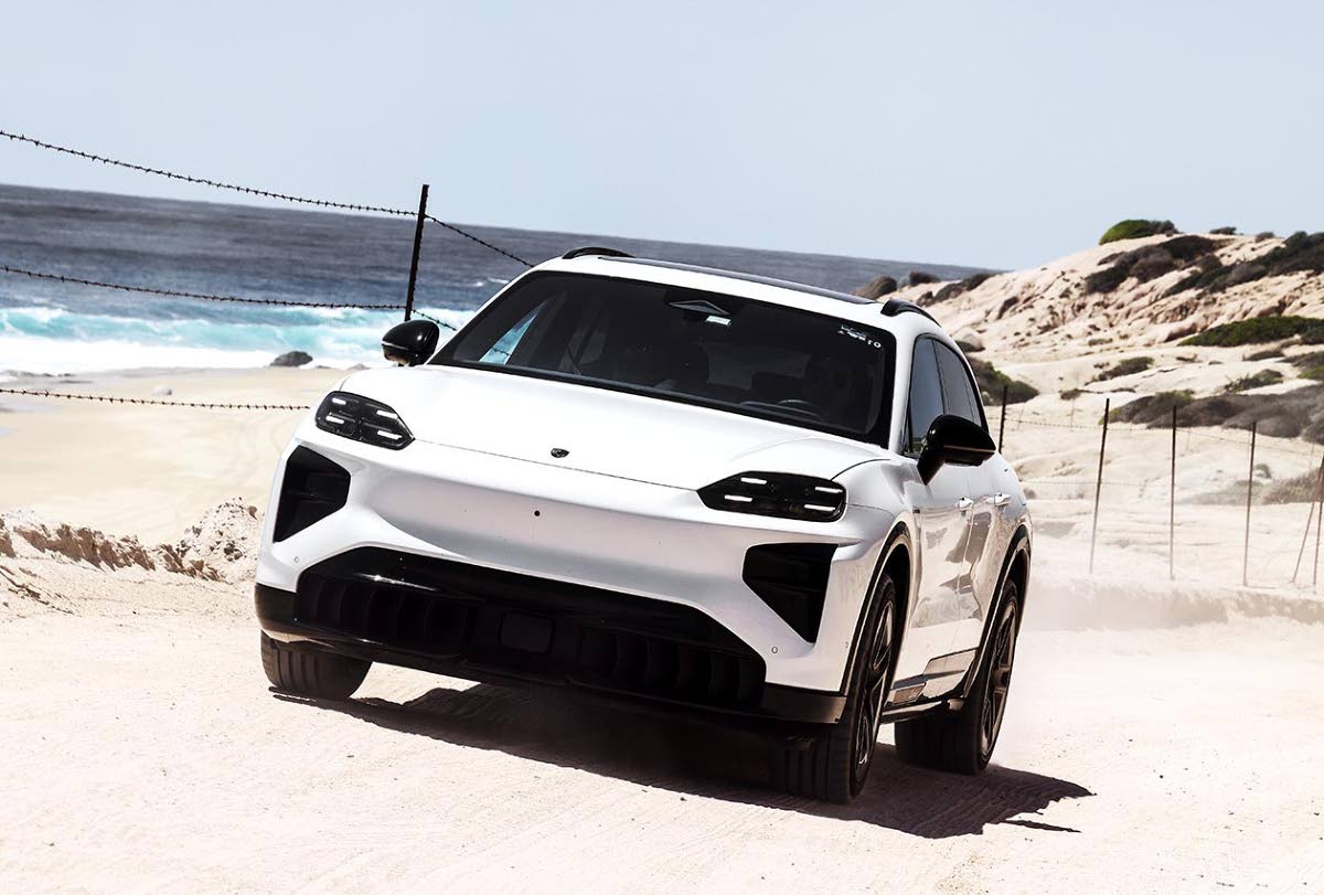 The closed-face front fascia integrates sculpted aerodynamic channels and multi-element LED headlamps, optimising high-speed airflow.