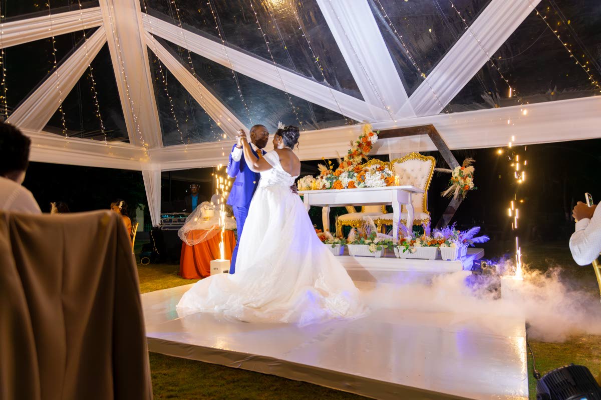Dawna-Kay and Dwayne take to the dance floor for their first dance as husband and wife.