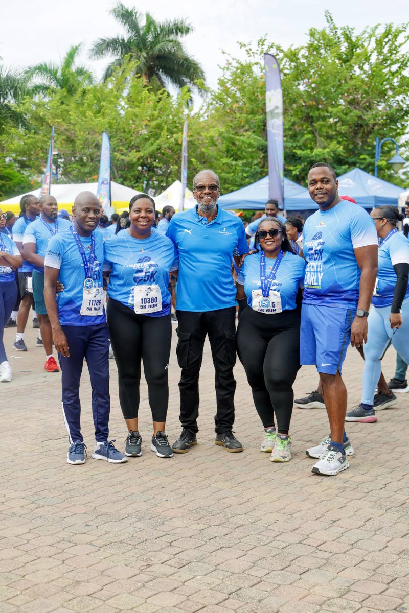Prostate-cancer survivor David Reid (left), Roshane Reid-Koomson, executive director of the Jamaica Cancer Society (JCS), Alfred Francis, race director of Running Events Jamaica, Anneitta Newman-Morgan, accountant, trade payables at the National Health Fun