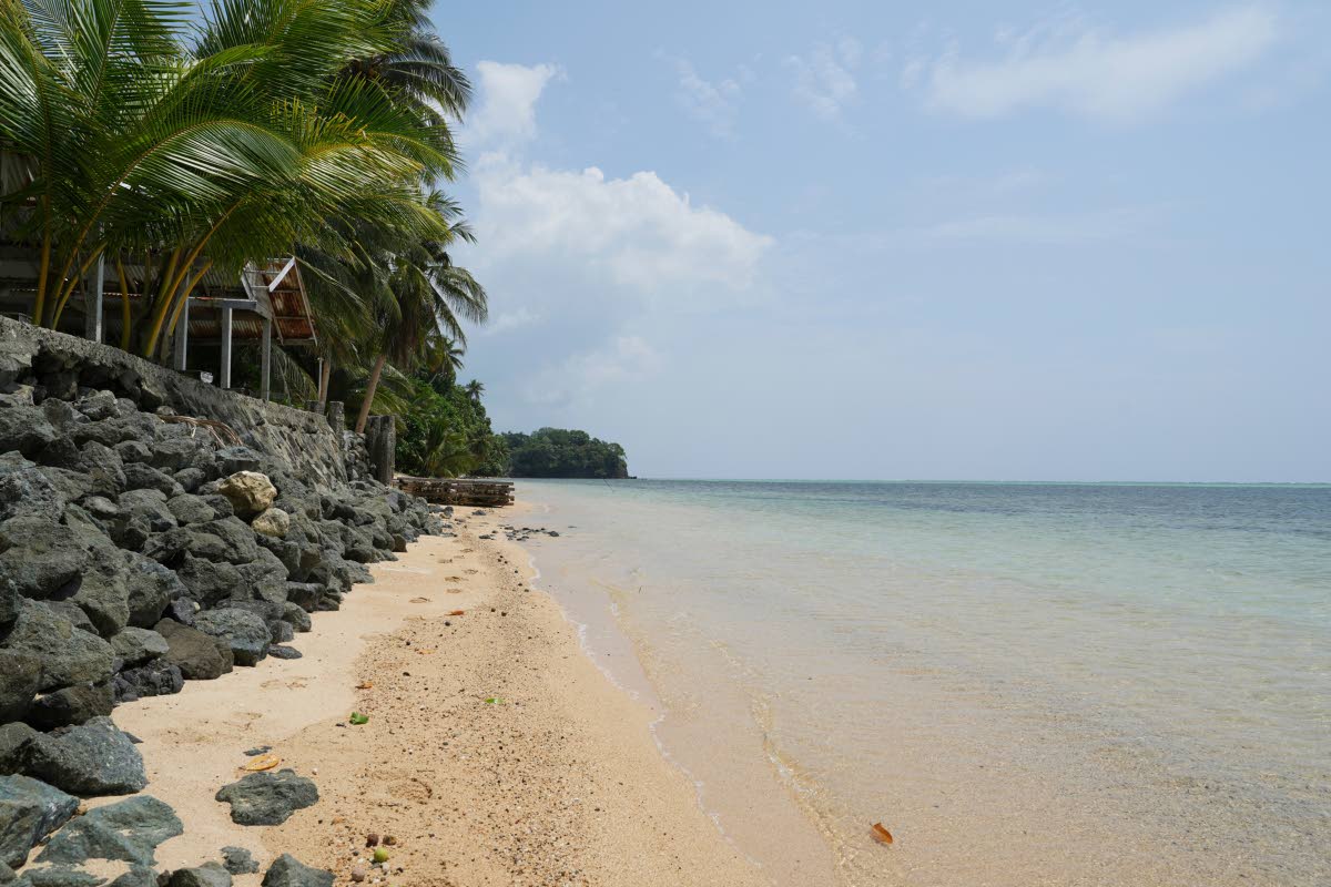 A sliver of beach remains after sea level rises on the coastline in Melekeok state, Palau, Thursday, September 3, 2026.