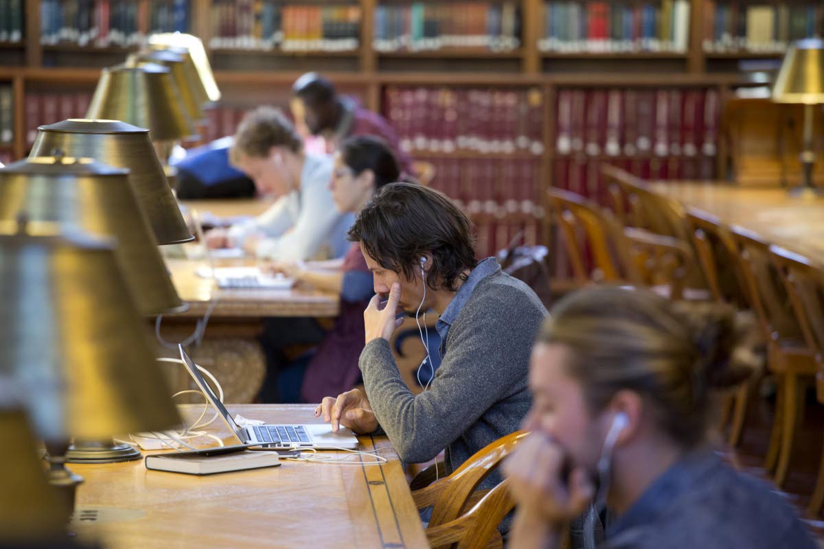  People study in the Rose Main Reading Room of the New York Public Library on October 5, 2016. 