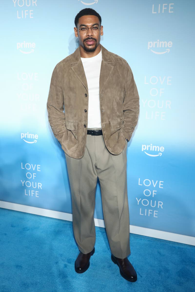 Aaron Pierre pairs a brown suede jacket with a white T-shirt and khakis for the special screening of ‘Love of Your Life’ at the IFC Theater in New York.