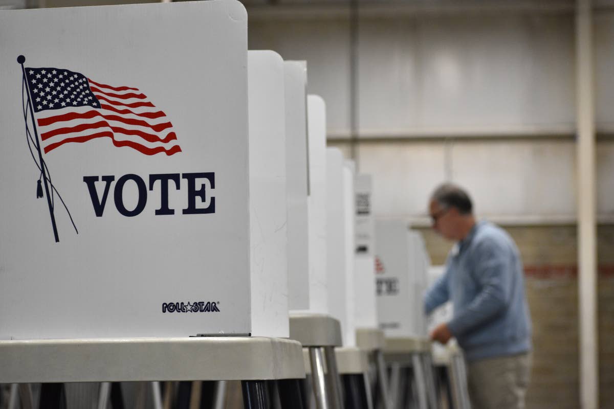 FILE - A voting booth is seen at Yellowstone County’s MetraPark on June 2, 2026, in Billings, Montana. (AP Photo/Matthew Brown, File)