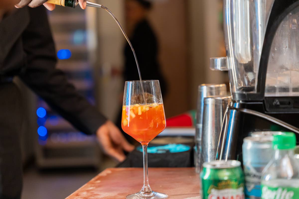 The making of the pink sangria, a speciality cocktail at 519G.
