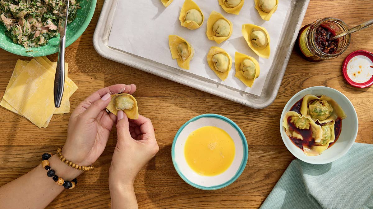 This image, released by S&S/Element, shows a recipe for Popo’s wontons from the cookbook ‘Have You Eaten Yet?’ by Ming-Na Wen. 