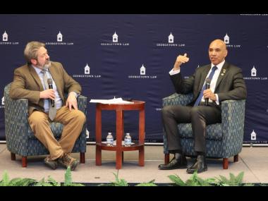 Jamaica’s Ambassador to the United States (US) Major General (Ret’d) Antony Anderson (right), discusses Jamaica’s role in regional security and US-Jamaica co-operation during a public forum organised by the George Town University Law faculty with mod