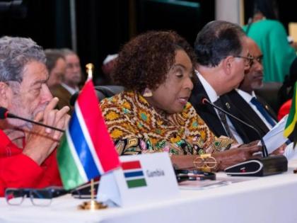 Minister of Culture, Gender, Entertainment and Sport, Olivia Grange, delivering remarks during the recent Reparations Conference in Ghana.