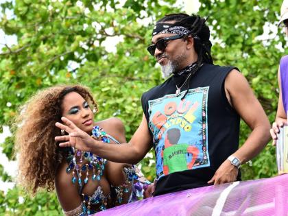 Machel Montano atop the GenXs Rum Stripe truck during the band’s Carnival Road March.  