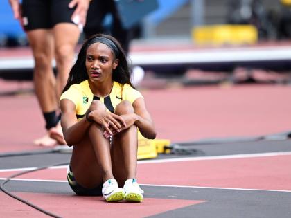 Jamaica’s  Leah Anderson, moments after competing in the Mixed 4x400m relay on the opening day of the 2025 World Athletics Championships at the National Stadium in Tokyo, Japan. 