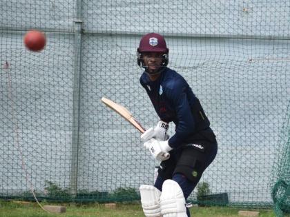 West Indies captain Roston Chase goes through his paces in the nets during a training session ahead of today’s first Test against India yesterday.