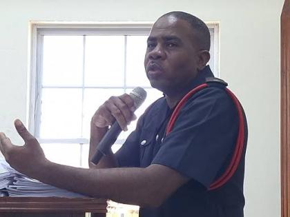 District Officer Andre Fullwood of the Westmoreland Division of the Jamaica Fire Brigade addressing a Westmoreland Municipal Corporation meeting last Thursday.