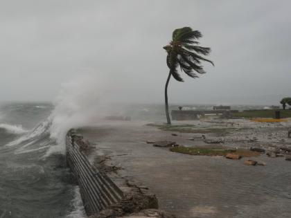 Waves splash in Kingston, Jamaica, as Hurricane Melissa approaches, Tuesday, October 28, 2025. (AP Photo/Matias Delacroix)