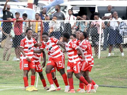 Glenmuir High School players in a celebratory mood.