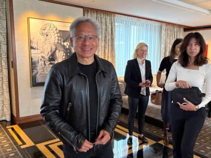 Nvidia CEO Jensen Huang at a media Q&A session during a visit to London on September 17 2025. AP 