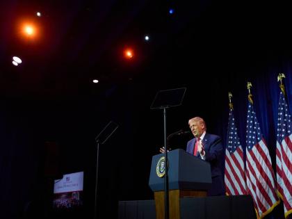 President Donald Trump speaks to House Republican lawmakers during their annual policy retreat on Tuesday, January 6 in Washington, USA. AP 