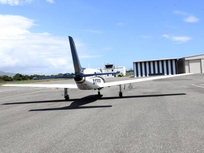 An airplane at the Tinson Pen Aerodrome in Kingston in 2023. 