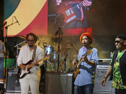 Stephen Coore Jr (left) and Shiah Coore play with Third World at the Musical Tribute to their father. 