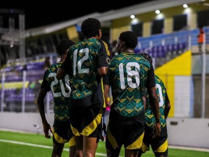 From left: Under-20 Reggae Boyz Claver Nugent, Sean Leighton, Orel Miller, and Jahbarie Howell celebrate a goal during a Concacaf U20 Qualifier at the Stadion Rignaal ‘Jean’ Francisca in Willemstad, Curaçao.