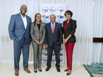 Left to right: Harold Davis, acting CEO of the Jamaica Business Development Corporation (JBDC); Sophia Henry, Permanent Secretary of the Ministry of Commerce, St Lucia; Senator Aubyn Hill, Minister of Industry, Investment and Commerce and, Nadatlie Bastien