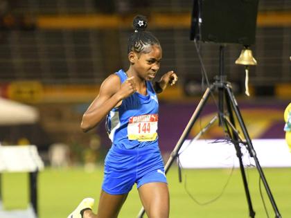 Alexjordan Hall of Clarendon College wins the  Class Three girls 1500 metres final during the second day of the  2026 ISSA/GraceKennedy Boys and Girls’ Athletics Championships at the National Stadium.