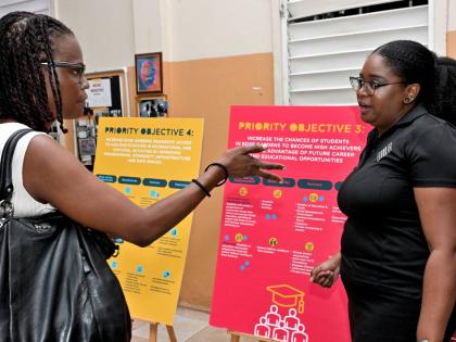 A Rose Gardens resident engages Training and Employment Lead Kelly Griffith during the feedback session at the Rose Gardens Community Town Hall, organised by Project STAR.