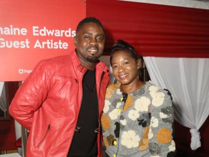 Gospel artiste Jermaine Edwards and wife, Tracylyn, pose backstage for the lens.