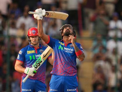 
Delhi Capitals’ KL Rahul (right) celebrates after scoring 150 runs during the Indian Premier League cricket match against Punjab Kings in New Delhi, India, yesterday.