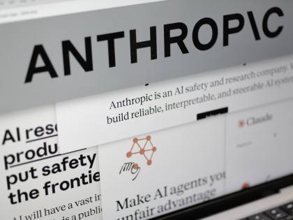 Pages from the Anthropic website and the company’s logo are displayed on a computer screen in New York, Feb. 26, 2026. 
