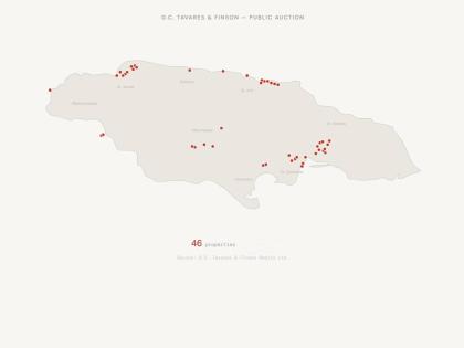 A map of properties slated for public auction in August.
