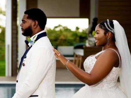 Tajay and Paige-Marie share an intimate first look ahead of the wedding ceremony.