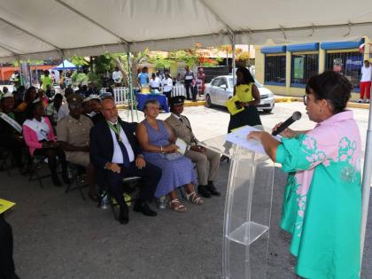 Marissa Dalrymple-Philibert, minister of state in the Ministry of Justice and Constitutional Affairs, delivering the prime minister’s Independence message.