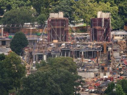 Construction work on the White House ballroom is photographed on Wednesday at the White House in Washington. 