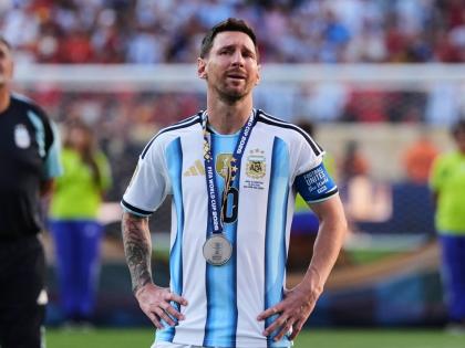 AP 
Argentina’s Lionel Messi (10) cries at the end of the World Cup final football match against Spain in East Rutherford, New Jersey, near New York, Sunday, July 19.