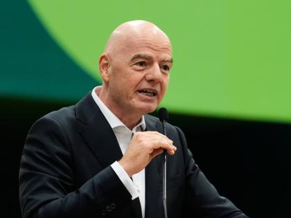 FILE - FIFA President Gianni Infantino makes comments during the opening ceremony of the International Broadcast Center, June 1, 2026, in Dallas. (AP Photo/Tony Gutierrez, File)