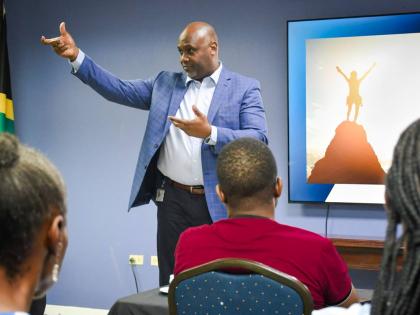  Terrence Brooks, general manager of the Shipping Association of Jamaica, shares lessons from his career journey with participants in the association’s Level Up workshop.