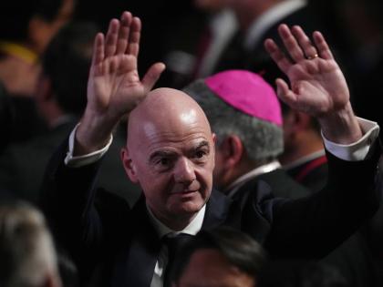 FIFA President Gianni Infantino arrives for the inauguration of President Abelardo de la Espriella in Cali, Colombia, Friday, August 7.